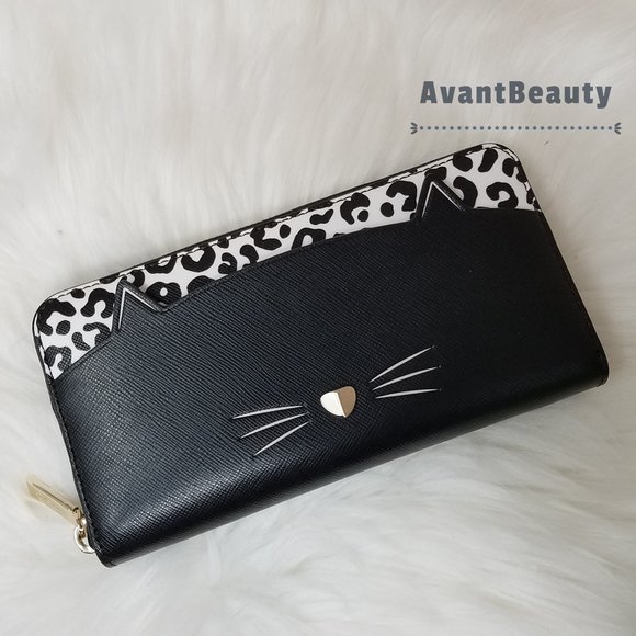 Kate Spade new York Large Continental Wallet Cat Meow Black White leopard ♥️